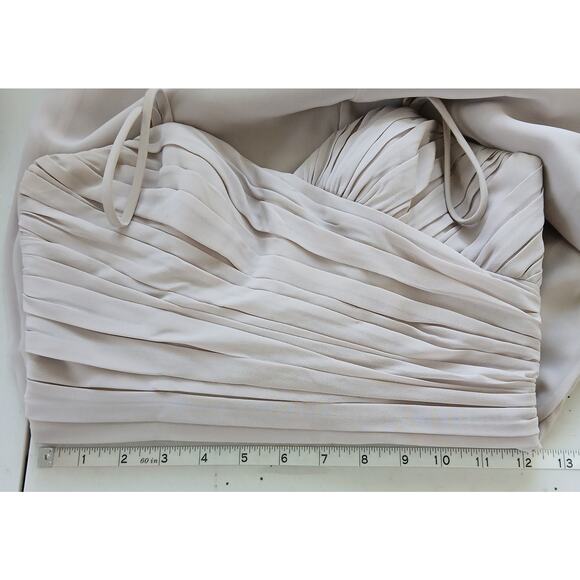 WToo Taupe Bridesmaid Crinkle Chiffon Maxi Dress Womens 0 Neutral Boho - Picture 10 of 11